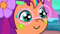 Size: 3072x1727 | Tagged: safe, screencap, sunny starscout, earth pony, pony, diva and conquer, g5, my little pony: tell your tale, spoiler:g5, spoiler:my little pony: tell your tale, spoiler:tyts01e56, cute, female, glasses, mane stripe sunny, mare, smiling, solo, sunnybetes, wingding eyes