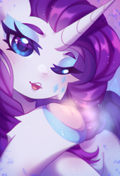 Size: 2572x3768 | Tagged: safe, artist:dedfriend, part of a set, rarity, pony, unicorn, g4, alternative cutie mark placement, blush scribble, blushing, cheek cutie mark, cheek fluff, colored eyebrows, colored hooves, colored underhoof, eyeshadow, female, high res, looking at you, makeup, mare, one eye closed, open mouth, solo