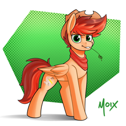 Size: 4000x4000 | Tagged: safe, artist:supermoix, oc, oc:kayle rustone, pegasus, pony, clothes, cowboy, cowboy hat, cute, eyes open, folded wings, food, handsome, hat, looking at you, male, red hair, scarf, simple background, smiling, solo, stallion, stallion oc, standing, wheat, wings