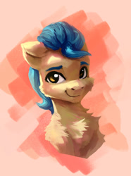 Size: 1063x1425 | Tagged: safe, artist:itssim, hitch trailblazer, earth pony, pony, g5, abstract background, bust, cheek fluff, chest fluff, cute, fluffy, hitchbetes, looking at you, male, portrait, smiling, smiling at you, solo, stallion, three quarter view