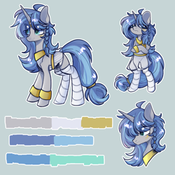 Size: 2000x2000 | Tagged: safe, artist:raven, oc, oc:cork, pony, unicorn, bandage, bipedal, clothes, cute, egyptian, female, gray coat, greek, high res, long mane, mare, solo, stockings, thigh highs