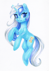 Size: 824x1200 | Tagged: safe, artist:maytee, minuette, pony, unicorn, g4, chest fluff, female, looking at you, mare, simple background, smiling, solo, traditional art, white background
