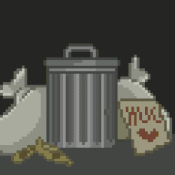 Size: 1024x1024 | Tagged: safe, artist:smirk, oc, oc only, unnamed oc, alley, animated, banana peel, pixel art, silhouette, solo, trash, trash can