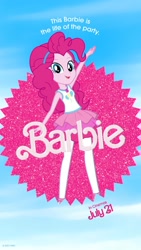 Size: 1080x1920 | Tagged: safe, artist:twilirity, pinkie pie, human, equestria girls, g4, barbie, barbie (film), female, mattel, pink, poster, poster parody, solo