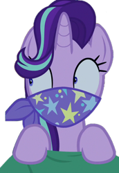 Size: 496x720 | Tagged: safe, edit, edited screencap, screencap, starlight glimmer, pony, unicorn, g4, road to friendship, background removed, blanket, cloth gag, clothes, gag, looking at someone, looking at something, scarf, scarf gag, simple background, solo, starlight's gag, transparent background