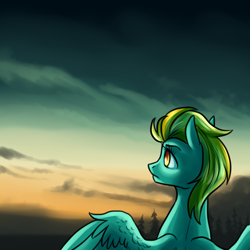 Size: 1024x1024 | Tagged: safe, artist:not-ordinary-pony, derpibooru exclusive, lightning dust, pegasus, pony, g4, female, mare, sky, solo