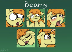 Size: 2000x1456 | Tagged: safe, artist:airfly-pony, oc, oc only, oc:beamshot, pony, blushing, chest fluff, emoji, green background, male, simple background, sleeping, solo, tongue out