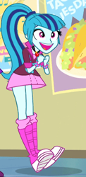 Size: 294x602 | Tagged: safe, sonata dusk, human, equestria girls, g4, my little pony equestria girls: rainbow rocks, boots, bracelet, clothes, cropped, cute, excited, food, jewelry, open mouth, shoes, skirt, skirt lift, smiling, sonatabetes, taco, taco tuesday