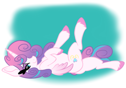 Size: 2388x1668 | Tagged: safe, artist:steelsoul, princess flurry heart, alicorn, pony, g4, female, leg in air, lidded eyes, lying down, mare, older, older flurry heart, on back, smiling, two toned hair, two toned mane, unshorn fetlocks