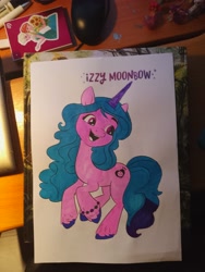 Size: 3000x4000 | Tagged: safe, artist:franklin j moonbow, izzy moonbow, pony, unicorn, g5, my little pony: a new generation, coloring, coloring book, coloring page, solo, traditional art