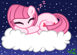 Size: 658x474 | Tagged: safe, artist:teahie821, oc, oc only, oc:annisa trihapsari, earth pony, pony, series:the guardian of leadership, base used, chibi, cute, earth pony oc, eyes closed, lullaby, night, ocbetes, onomatopoeia, sky, sleeping, solo, sound effects, zzz