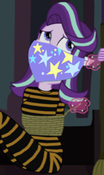 Size: 1024x1716 | Tagged: safe, artist:robukun, starlight glimmer, human, equestria girls, g4, road to friendship, bondage, bound and gagged, cloth gag, clothes, damsel in distress, gag, humanized, kidnapped, looking up, over the nose gag, rope, rope bondage, scared, scarf, scarf gag, starlight's gag, worried