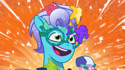 Size: 3072x1727 | Tagged: safe, screencap, fretlock, pegasus, pony, diva and conquer, g5, my little pony: tell your tale, spoiler:g5, spoiler:my little pony: tell your tale, spoiler:tyts01e56, glasses, male, open mouth, open smile, smiling, solo, stallion