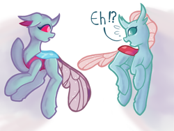 Size: 1440x1080 | Tagged: safe, artist:flower-black, ocellus, oc, oc:flower black, changedling, changeling, g4, changedling oc, changeling oc, look-alike, looking at each other, looking at someone, simple background, surprised, white background