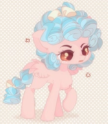 Size: 1886x2160 | Tagged: safe, artist:vanilla-chan, cozy glow, pegasus, pony, g4, blank flank, chest fluff, cozybetes, cross-popping veins, cute, ear fluff, emanata, female, filly, foal, leg fluff, open mouth, polka dot background, redraw, solo