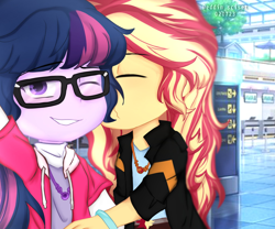 Size: 2048x1703 | Tagged: safe, artist:eddin_sciset, sci-twi, sunset shimmer, twilight sparkle, human, equestria girls, g4, cute, duo, female, kissing, lesbian, selfie, shimmerbetes, ship:sci-twishimmer, ship:sunsetsparkle, shipping, twiabetes