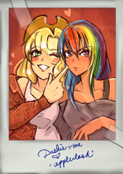 Size: 2480x3508 | Tagged: safe, artist:paigeosity, applejack, rainbow dash, human, g4, female, high res, humanized, lesbian, ship:appledash, shipping