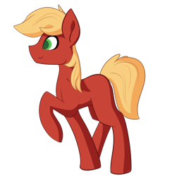 Size: 5000x5117 | Tagged: safe, artist:those kids in the corner, big macintosh, earth pony, pony, g4, blank flank, colt, colt big macintosh, foal, happy, looking offscreen, male, profile, raised hoof, simple background, smiling, transparent background, younger