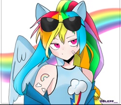 Size: 1080x936 | Tagged: safe, artist:blepp, rainbow dash, human, g4, humanized, sunglasses