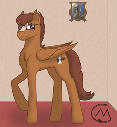 Size: 2683x2929 | Tagged: safe, artist:maître cervidé, oc, oc:copper light, oc:titanium platinum light, pegasus, pony, concave belly, glasses, high res, male, picture, solo