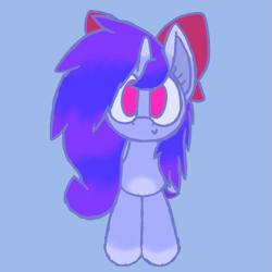 Size: 967x967 | Tagged: safe, artist:silvaqular, oc, oc only, oc:qular, pony, unicorn, animated, blue background, bow, clip studio paint, female, moving, rough sketch, simple background, solo