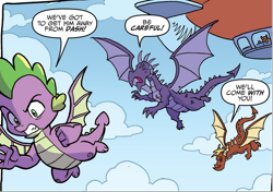 Size: 1125x794 | Tagged: safe, artist:tony fleecs, idw, spike, dragon, g4, spoiler:comic, spoiler:comic88, preview, unnamed character, unnamed dragon, winged spike, wings