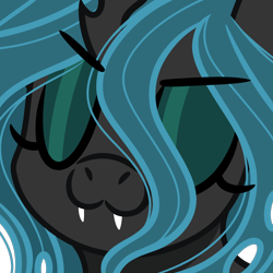 Size: 1000x1000 | Tagged: safe, artist:emberslament, queen chrysalis, changeling, g4, :3, commission, cute, cute little fangs, cutealis, eyes closed, eyeshadow, fangs, female, makeup, mare, simple background, solo, transparent background, uwu, ych result