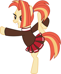 Size: 3261x3934 | Tagged: safe, artist:surprisepi, shimmy shake, earth pony, pony, 2 4 6 greaaat, g4, bipedal, cheerleader, clothes, cute, female, flexible, high res, lidded eyes, mare, pleated skirt, ponytail, raised hoof, raised leg, shakeabetes, simple background, skirt, smiling, solo, sweater, transparent background, vector