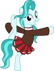 Size: 3077x4008 | Tagged: safe, artist:surprisepi, lighthoof, earth pony, pony, 2 4 6 greaaat, g4, bipedal, cheerleader, clothes, cute, female, flexible, grin, lightorable, mare, pleated skirt, raised hoof, raised leg, simple background, skirt, smiling, solo, transparent background, vector