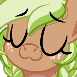 Size: 1000x1000 | Tagged: safe, artist:emberslament, oc, oc only, oc:sylvia evergreen, pony, bust, commission, emote, eyebrows, eyebrows visible through hair, eyes closed, female, freckles, portrait, simple background, solo, transparent background, uwu, ych result