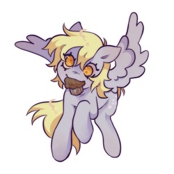 Size: 935x935 | Tagged: safe, artist:ghuoulish, derpy hooves, pegasus, pony, g4, cute, daaaaaaaaaaaw, food, muffin, raised hoof, simple background, solo, spread wings, that pony sure does love muffins, white background, wings