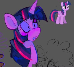 Size: 1215x1103 | Tagged: safe, artist:burgerputty, twilight sparkle, alicorn, pony, g4, bust, gray background, open mouth, simple background, sketch, solo, twilight sparkle (alicorn)