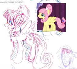 Size: 1467x1311 | Tagged: safe, artist:burgerputty, fluttershy, pegasus, pony, g4, side view, sketch, smiling, solo, spread wings, wings