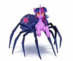 Size: 3000x2500 | Tagged: safe, artist:buvanybu, twilight sparkle, monster pony, original species, pony, spider, spiderpony, g4, :3, adoracreepy, creepy, cute, fangs, female, high res, looking at you, mare, multiple eyes, simple background, smiling, smiling at you, solo, species swap, twiabetes, white background