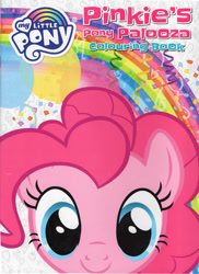 Size: 2352x3222 | Tagged: safe, pinkie pie, earth pony, pony, g4, official, balloon, book cover, cover, female, high res, looking at you, mare, pinkie's pony palooza coloring book, rainbow, smiling, smiling at you, solo, text