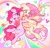 Size: 2048x1972 | Tagged: safe, artist:千雲九枭, fluttershy, pinkie pie, earth pony, pegasus, pony, g4, cute, diapinkes, duo, duo female, female, frog (hoof), high res, hug, looking at you, mare, one eye closed, open mouth, open smile, shyabetes, smiling, smiling at you, underhoof, wings, wink, winking at you