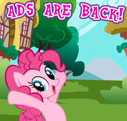 Size: 502x480 | Tagged: safe, gameloft, pinkie pie, earth pony, pony, g4, advertisement, cropped, cute, diapinkes, english, female, looking at you, mare, meme, open mouth, open smile, smiling, solo, text, wow! glimmer