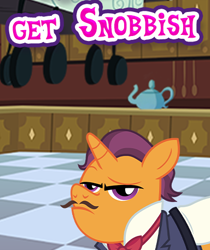 Size: 384x458 | Tagged: safe, gameloft, port wine, pony, unicorn, g4, cropped, english, game, male, meme, snobby, solo, stallion, text, wow! glimmer