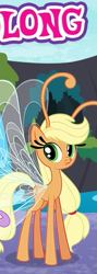 Size: 193x541 | Tagged: safe, gameloft, applejack, breezie, g4, it ain't easy being breezies, my little pony: friendship is magic, breeziefied, cropped, english, hatless, long, meme, missing accessory, species swap, text, wow! glimmer