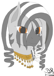 Size: 2480x3508 | Tagged: safe, artist:bifrose, oc, zebra, female, high res, jewelry, mare, necklace, simple background, solo, white background