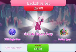 Size: 1268x860 | Tagged: safe, gameloft, idw, pegasus, pony, g4, my little pony: magic princess, official, bundle, bush, costs real money, english, female, folded wings, granite blossom, idw showified, magic coins, mare, mobile game, numbers, paint, paint can, pencil, rock, sale, solo, text, wings