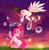 Size: 1210x1240 | Tagged: safe, artist:julieee3e, pinkie pie, oc, oc:arwencuack, earth pony, pegasus, pony, g4, bubble, fanart