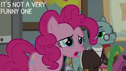 Size: 2000x1125 | Tagged: safe, edit, edited screencap, editor:quoterific, screencap, pinkie pie, sans smirk, earth pony, pony, g4, season 9, the last laugh, female, glasses, male, mare, stallion