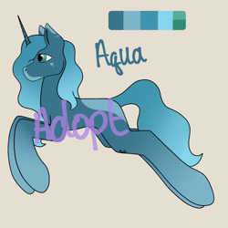 Size: 2500x2500 | Tagged: safe, artist:bxbybxphomet, oc, oc:aqua, pony, unicorn, adoptable, for sale, high res, selling, solo