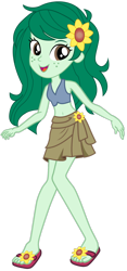 Size: 828x1773 | Tagged: safe, artist:ajosterio, wallflower blush, human, equestria girls, g4, belly button, bikini, clothes, cute, female, flower, flowerbetes, hairpin, midriff, sandals, sarong, simple background, skirt, solo, sunflower, swimsuit, transparent background, vector