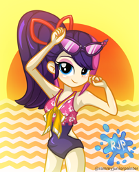 Size: 2015x2490 | Tagged: safe, artist:rjp.rammy, oc, human, equestria girls, g4, clothes, female, high res, one-piece swimsuit, solo, sunglasses, swimsuit