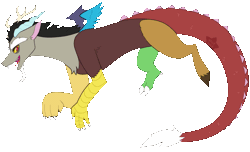 Size: 1200x730 | Tagged: safe, artist:shortbred, discord, draconequus, g5, spoiler:g5comic, animated, antlers, beard, broken horn, facial hair, gif, horn, male, old man discord, red eyes, sharp nails, simple background, snaggletooth, solo, tail, transparent background, wings