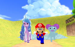 Size: 1920x1200 | Tagged: safe, artist:puzzlshield2, izzy moonbow, human, pony, unicorn, g5, 3d, crossover, mario, mmd, pibby, running, smg4, super mario 64, super mario bros.