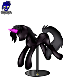 Size: 3840x4154 | Tagged: safe, artist:damlanil, oc, oc only, oc:nightfire, alicorn, pony, bondage, clothes, collar, commission, crystal horn, encasement, fake horn, horn, inanimate tf, latex, magic, magic aura, male, mannequin, mannequin tf, no mouth, objectification, pedestal, petrification, ponyquin, rubber, shiny, show accurate, simple background, solo, stallion, transformation, transparent background, vector, wings
