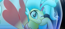 Size: 1432x645 | Tagged: safe, artist:bladedragoon7575, princess skystar, seapony (g4), g4, my little pony: the movie, adorable face, bubble, crepuscular rays, cute, female, fin wings, fins, flower, flower in hair, flowing mane, in bubble, jewelry, looking at you, necklace, ocean, one eye closed, pearl necklace, skyabetes, smiling, smiling at you, solo, sunlight, underwater, water, wings, wink
